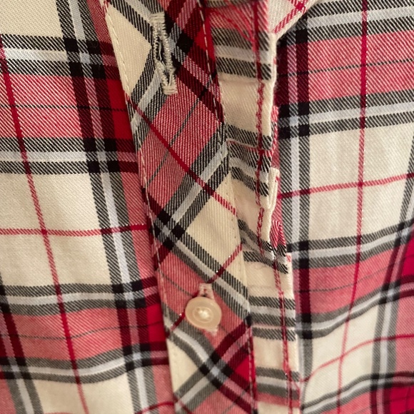 Talbots shimmer red plaid shirt with fine metallic- long sleeve button down S - Picture 4 of 10